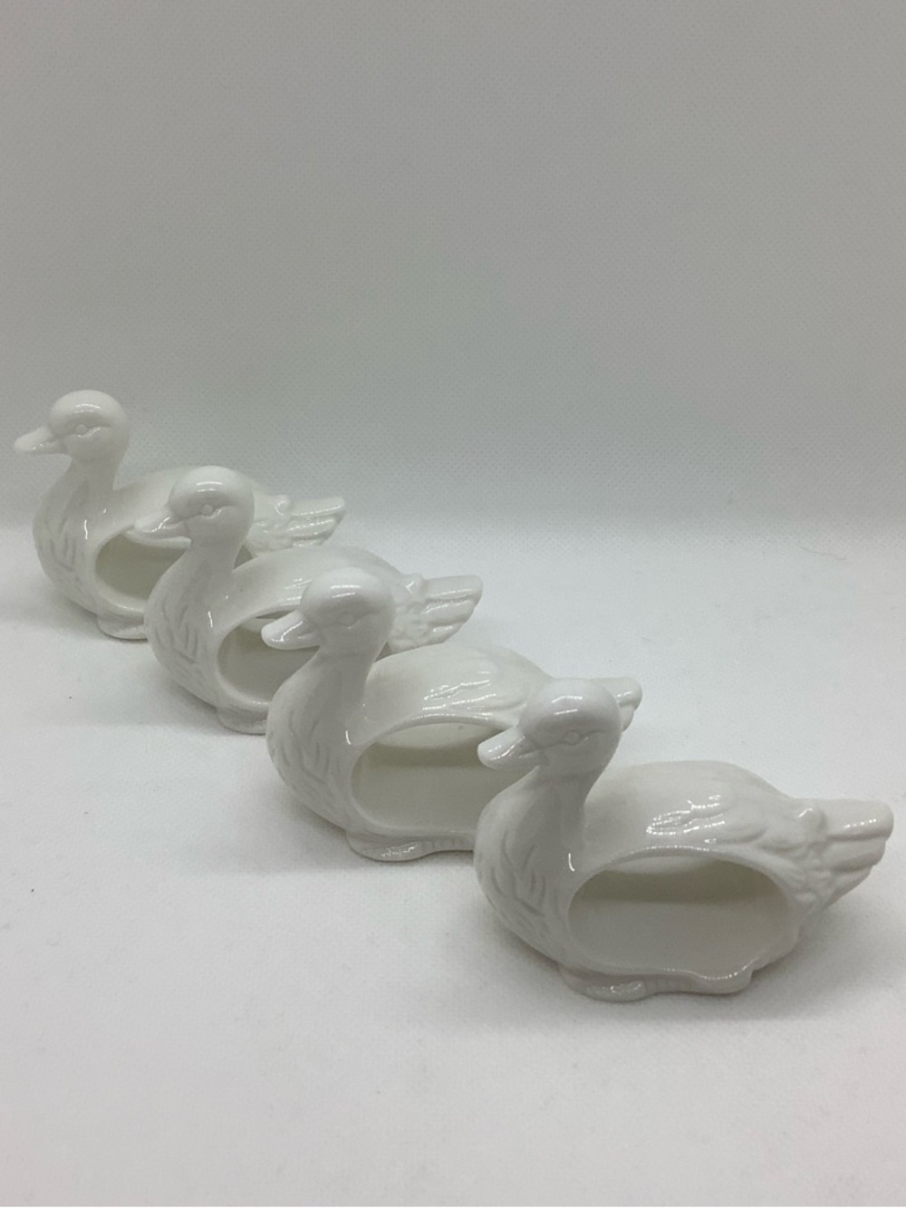 Abbott White Ceramic Duck Napkin Rings Set of 4